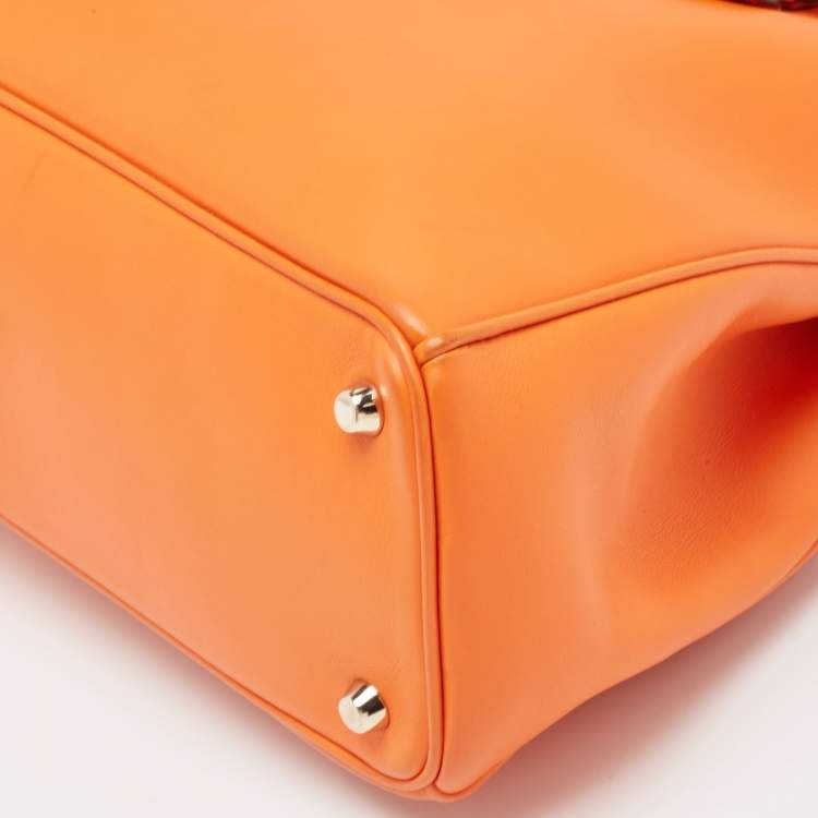 Pre Owned Dior Orange Leather Medium Diorissimo Shopper Tote