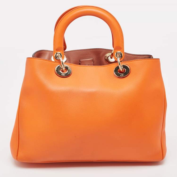 Pre Owned Dior Orange Leather Medium Diorissimo Shopper Tote