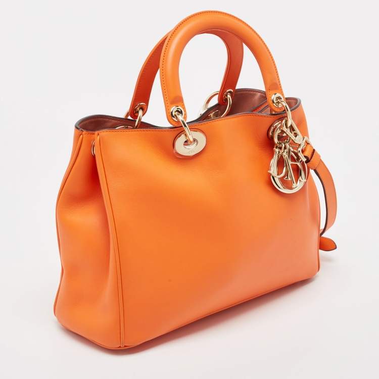 Pre Owned Dior Orange Leather Medium Diorissimo Shopper Tote