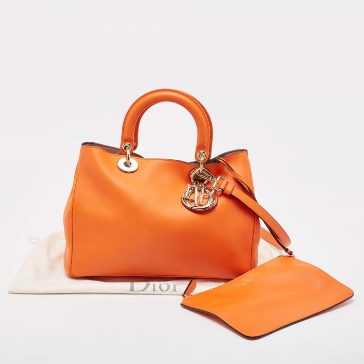 Pre Owned Dior Orange Leather Medium Diorissimo Shopper Tote