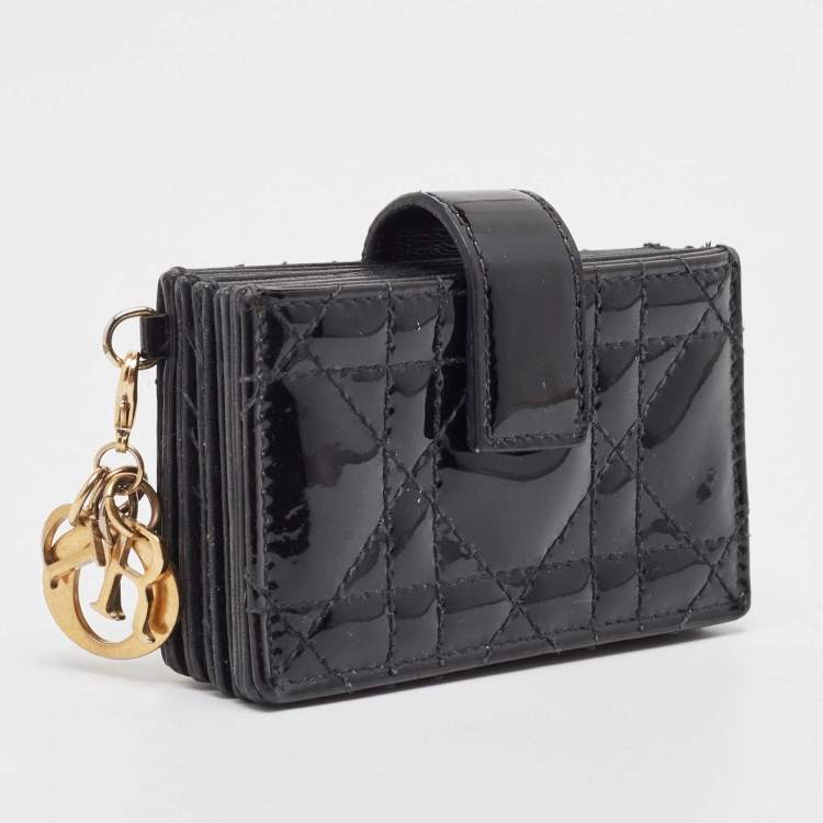 Pre Owned Dior Black Cannage Patent Leather Lady Dior 5 Gusset Card Holder