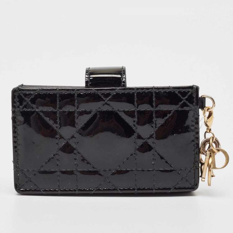 Pre Owned Dior Black Cannage Patent Leather Lady Dior 5 Gusset Card Holder