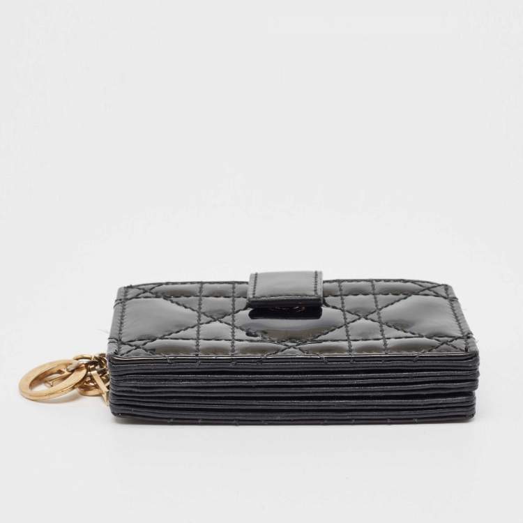 Pre Owned Dior Black Cannage Patent Leather Lady Dior 5 Gusset Card Holder