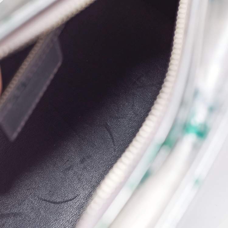 Pre Owned Dior Metallic Silver/Green Printed Leather Medium Lady Dior Tote