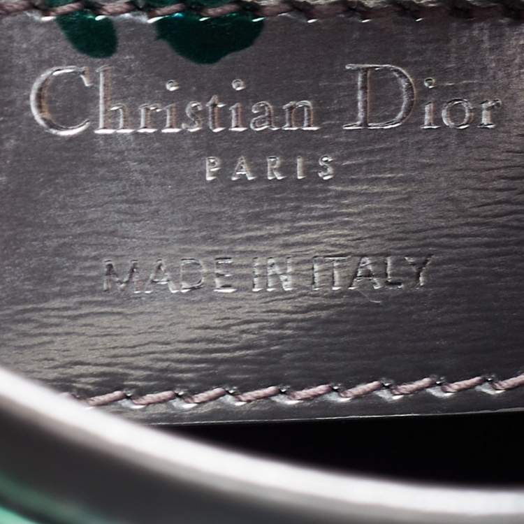 Pre Owned Dior Metallic Silver/Green Printed Leather Medium Lady Dior Tote