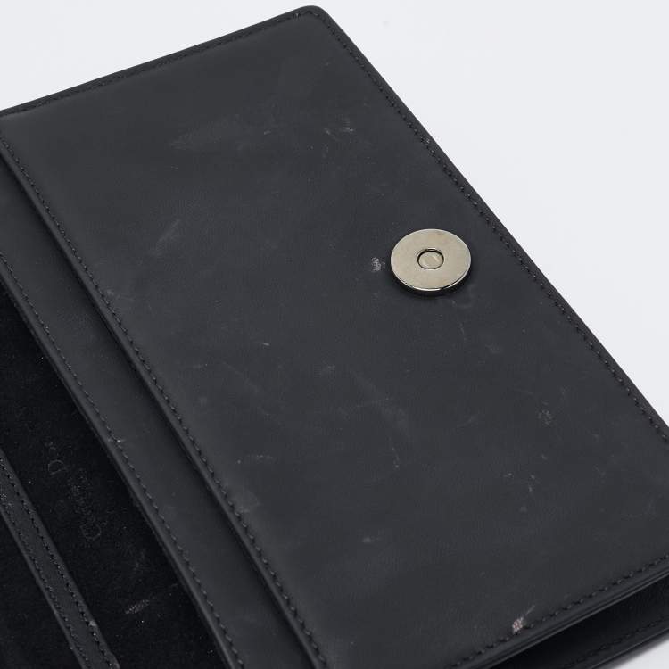 Pre Owned Dior Matte Black Leather Studded Diorama Wallet on Chain