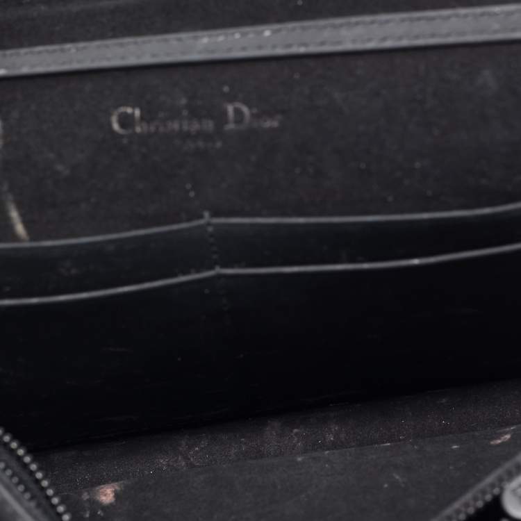 Pre Owned Dior Matte Black Leather Studded Diorama Wallet on Chain