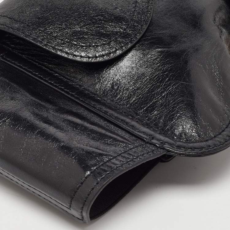Pre Owned Dior Black Shine Leather Saddle Waist Belt Bag