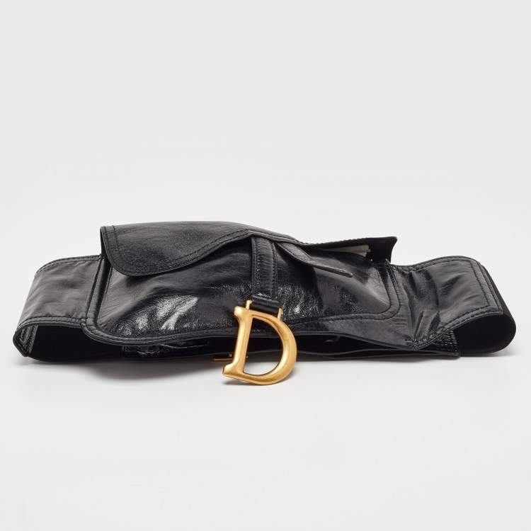 Pre Owned Dior Black Shine Leather Saddle Waist Belt Bag