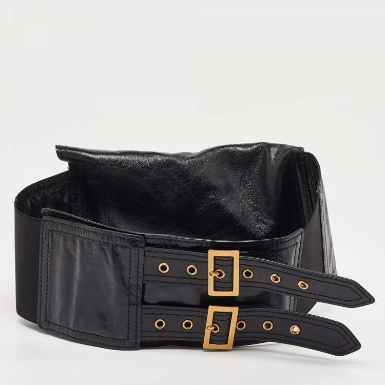 Pre Owned Dior Black Shine Leather Saddle Waist Belt Bag
