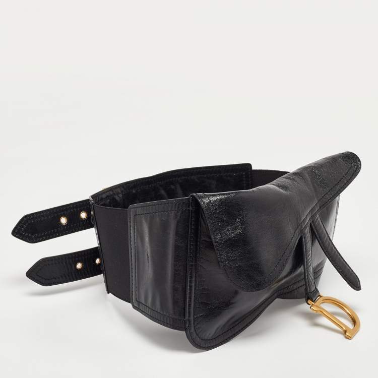 Pre Owned Dior Black Shine Leather Saddle Waist Belt Bag