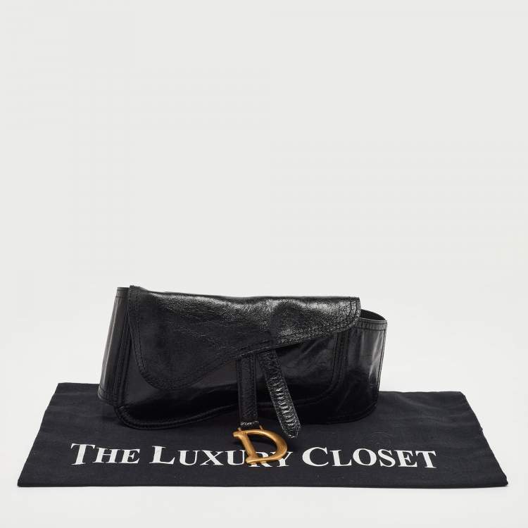 Pre Owned Dior Black Shine Leather Saddle Waist Belt Bag