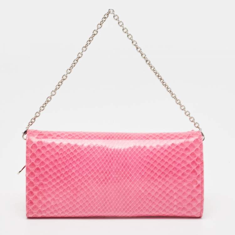Pre Owned Dior Pink Python Rendezvous Wallet on Chain