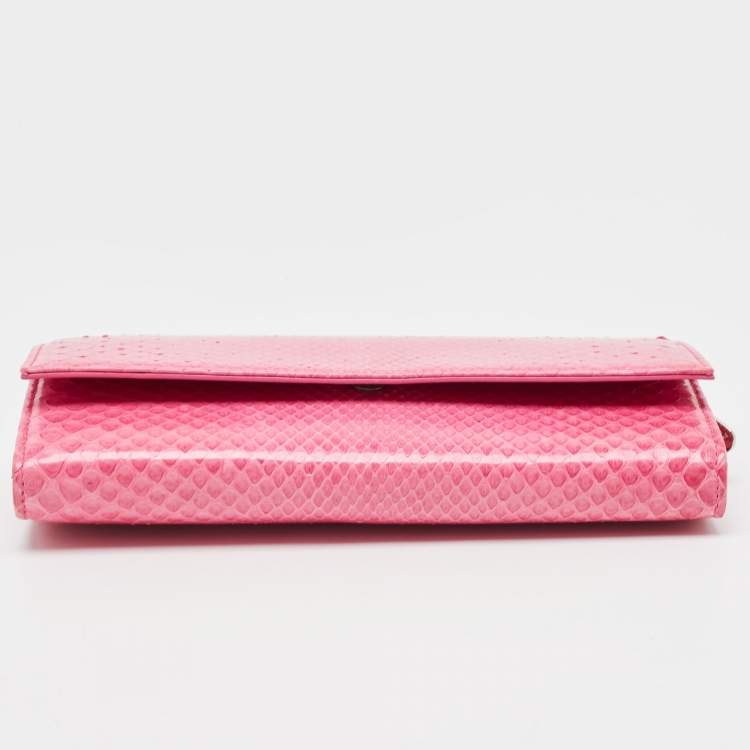 Pre Owned Dior Pink Python Rendezvous Wallet on Chain