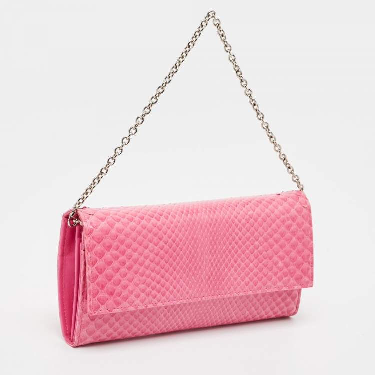 Pre Owned Dior Pink Python Rendezvous Wallet on Chain