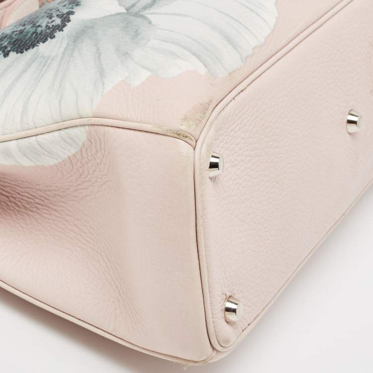 Pre Owned Dior Pink Floral Print Leather Medium Diorissimo Shopper Tote