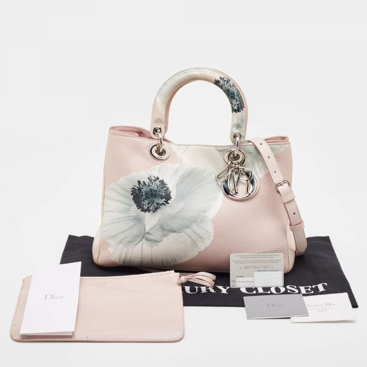 Pre Owned Dior Pink Floral Print Leather Medium Diorissimo Shopper Tote