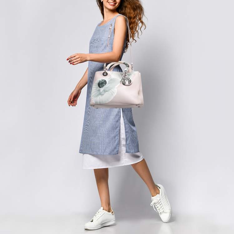 Pre Owned Dior Pink Floral Print Leather Medium Diorissimo Shopper Tote