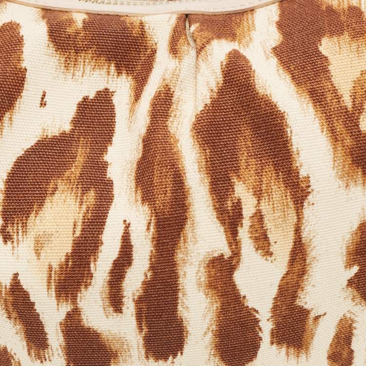 Pre Owned Dior Beige/Brown Leopard Printed Fabric and Leather Buckle Handle Hobo 
