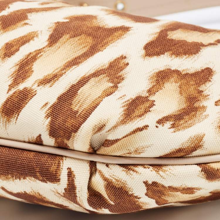 Pre Owned Dior Beige/Brown Leopard Printed Fabric and Leather Buckle Handle Hobo 