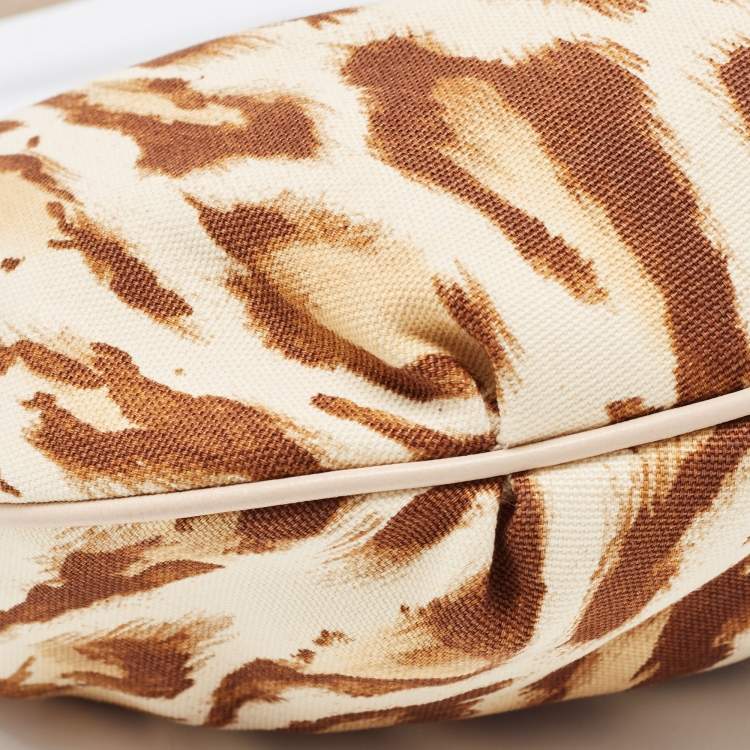 Pre Owned Dior Beige/Brown Leopard Printed Fabric and Leather Buckle Handle Hobo 