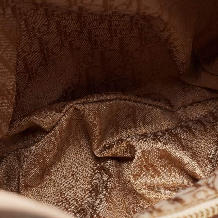 Pre Owned Dior Beige/Brown Leopard Printed Fabric and Leather Buckle Handle Hobo 