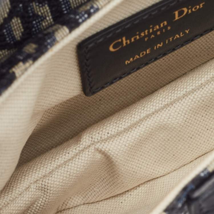 Pre Owned Dior Navy Blue Oblique Canvas and Leather Mini Saddle Bag