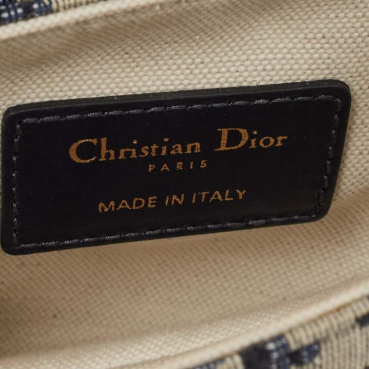 Pre Owned Dior Navy Blue Oblique Canvas and Leather Mini Saddle Bag