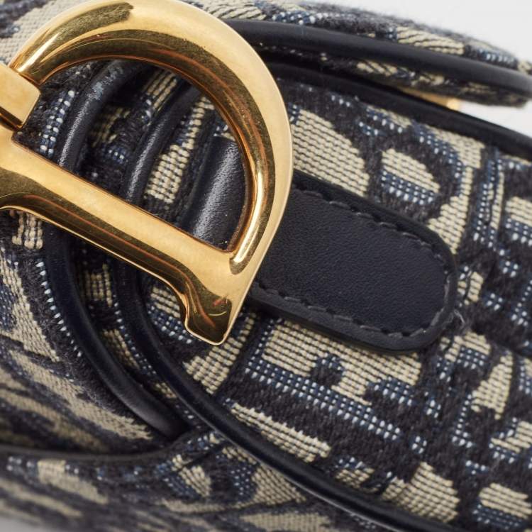 Pre Owned Dior Navy Blue Oblique Canvas and Leather Mini Saddle Bag