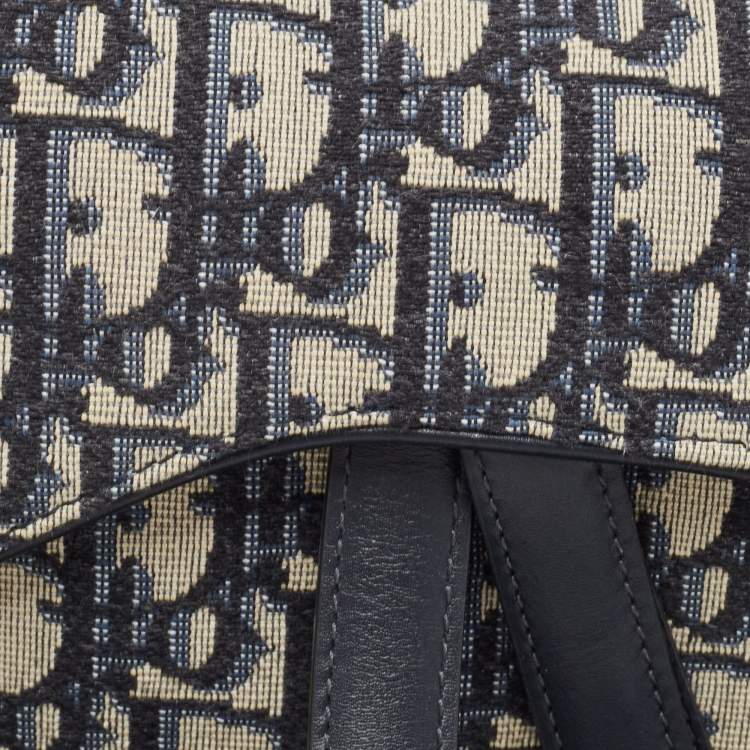 Pre Owned Dior Navy Blue Oblique Canvas and Leather Mini Saddle Bag