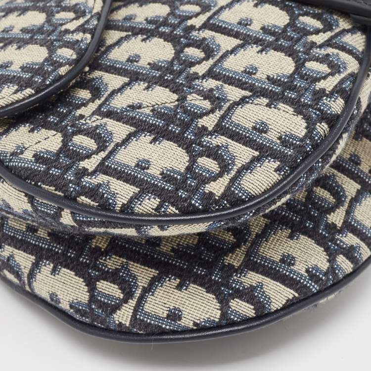 Pre Owned Dior Navy Blue Oblique Canvas and Leather Mini Saddle Bag