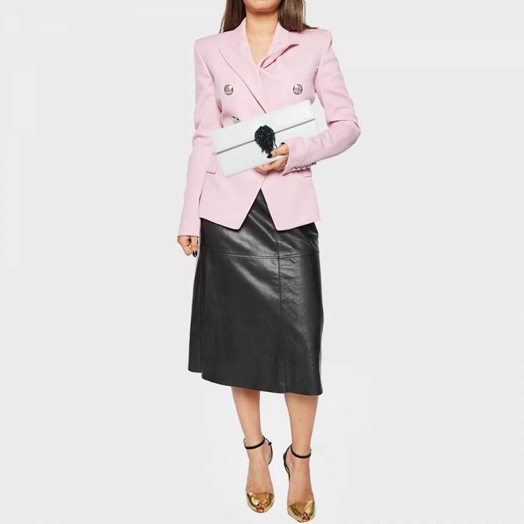 Pre Owned Dior White Snakeskin Leather Beaded Tassel Clutch