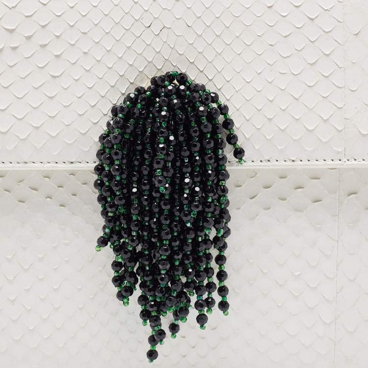 Pre Owned Dior White Snakeskin Leather Beaded Tassel Clutch