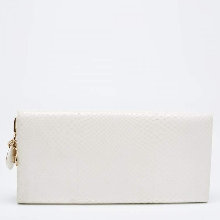 Pre Owned Dior White Snakeskin Leather Beaded Tassel Clutch