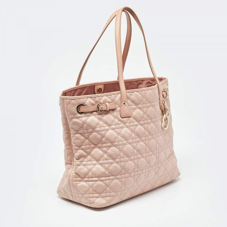 Pre Owned Dior Pink Cannage Coated Canvas and Leather Medium Panarea Shopper Tote