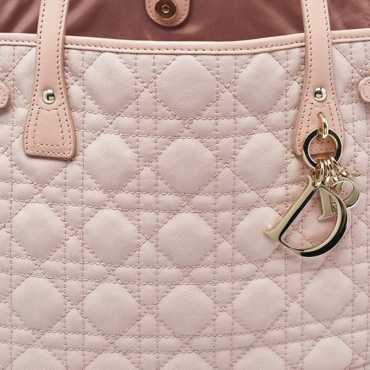 Pre Owned Dior Pink Cannage Coated Canvas and Leather Medium Panarea Shopper Tote