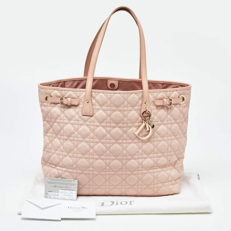 Pre Owned Dior Pink Cannage Coated Canvas and Leather Medium Panarea Shopper Tote