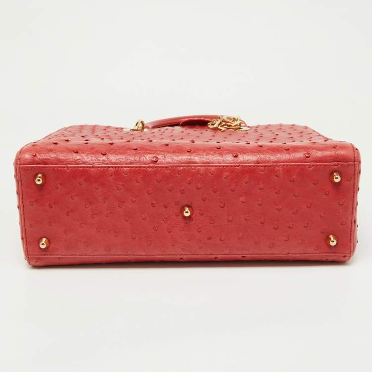 مملوكة مسبقًا Dior Red Ostrich Large Lady Dior Tote