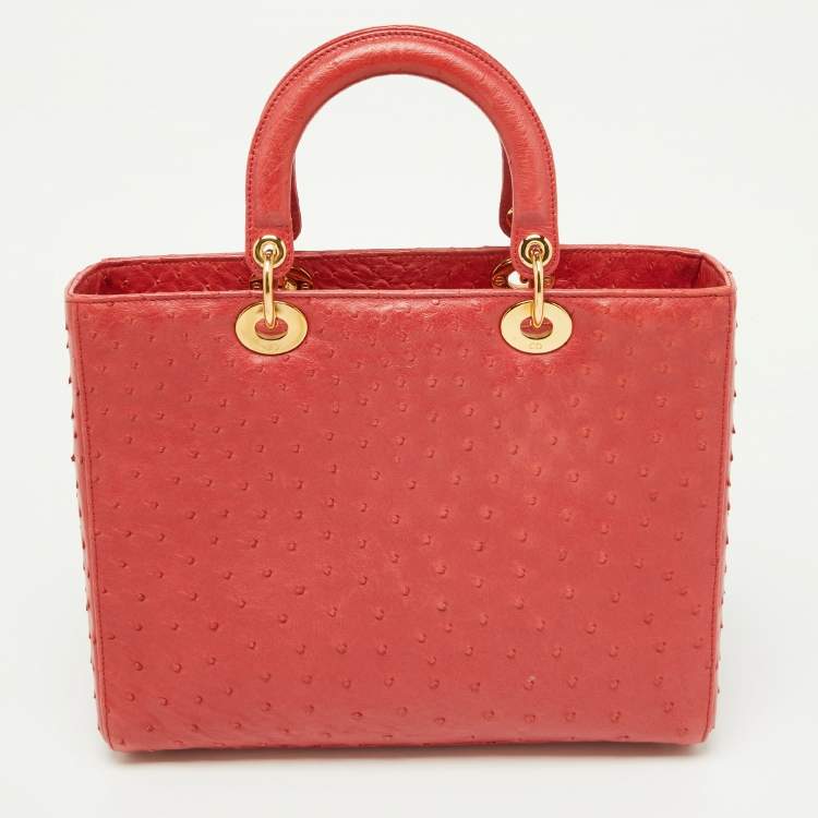 مملوكة مسبقًا Dior Red Ostrich Large Lady Dior Tote