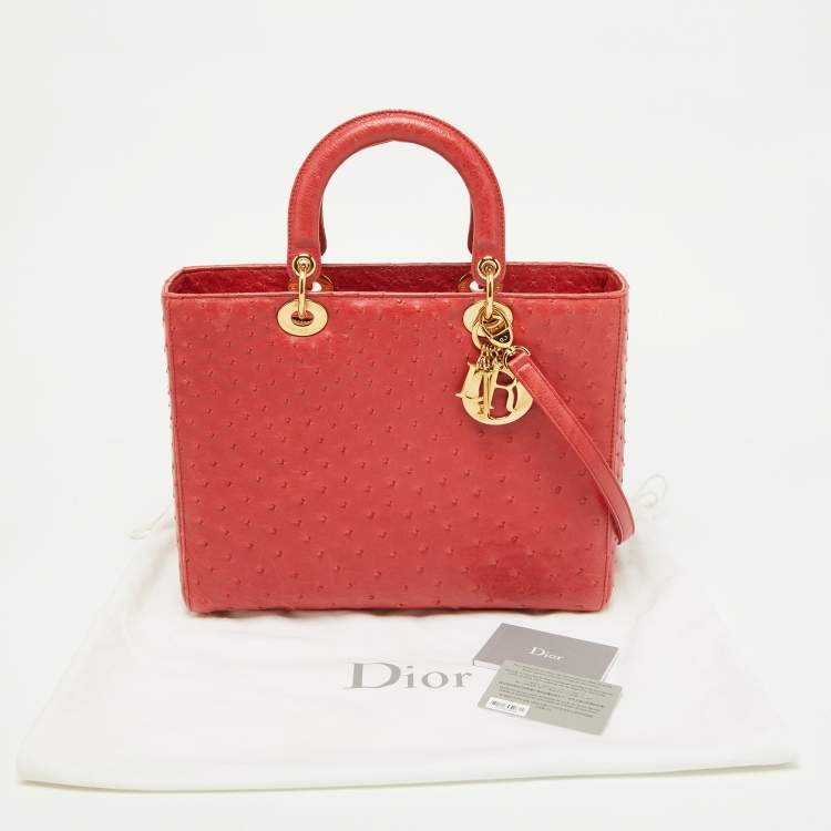 مملوكة مسبقًا Dior Red Ostrich Large Lady Dior Tote