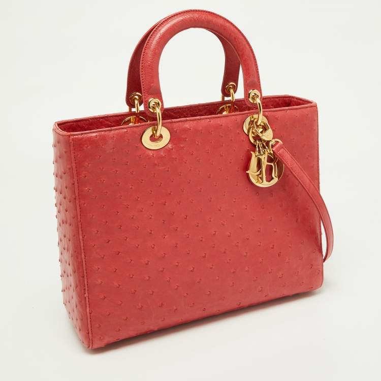 مملوكة مسبقًا Dior Red Ostrich Large Lady Dior Tote
