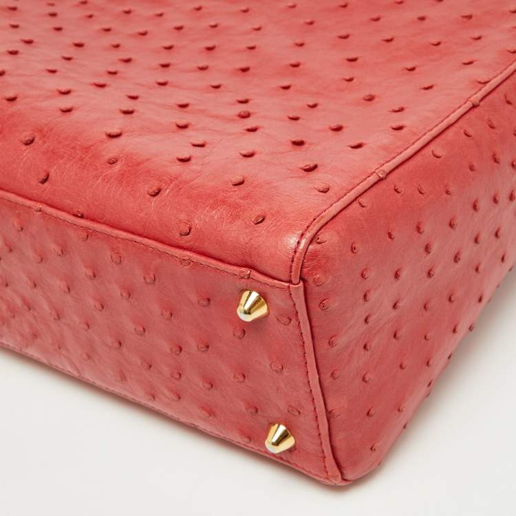 مملوكة مسبقًا Dior Red Ostrich Large Lady Dior Tote