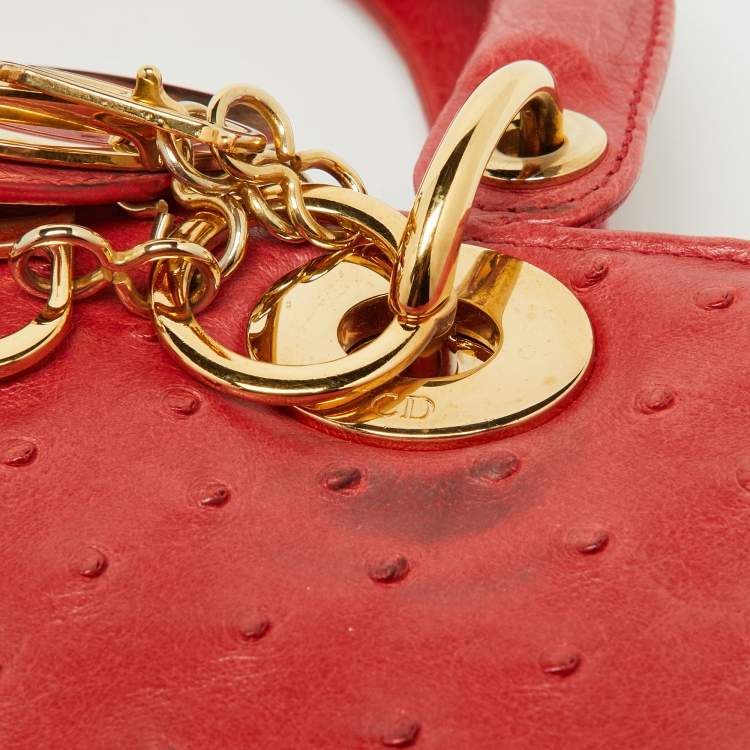 مملوكة مسبقًا Dior Red Ostrich Large Lady Dior Tote