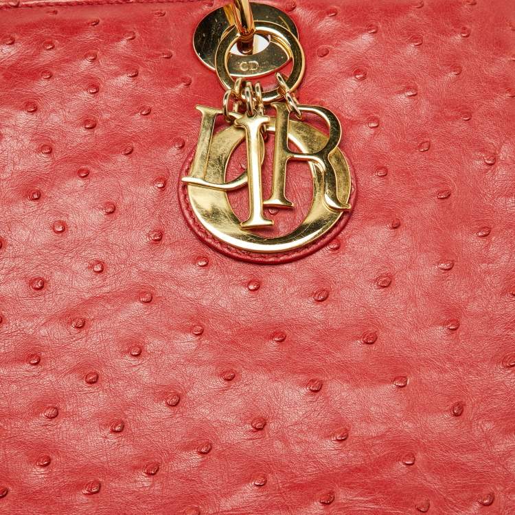 مملوكة مسبقًا Dior Red Ostrich Large Lady Dior Tote