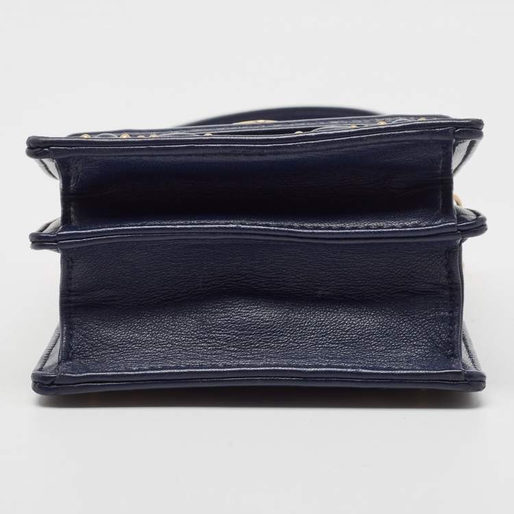 Pre Owned Dior Navy Blue Leather Studded Diorama Vertical Chain Clutch