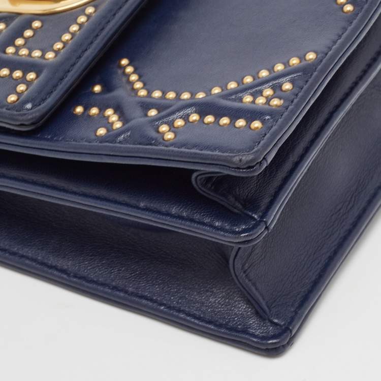 Pre Owned Dior Navy Blue Leather Studded Diorama Vertical Chain Clutch