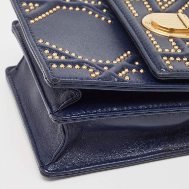 Pre Owned Dior Navy Blue Leather Studded Diorama Vertical Chain Clutch