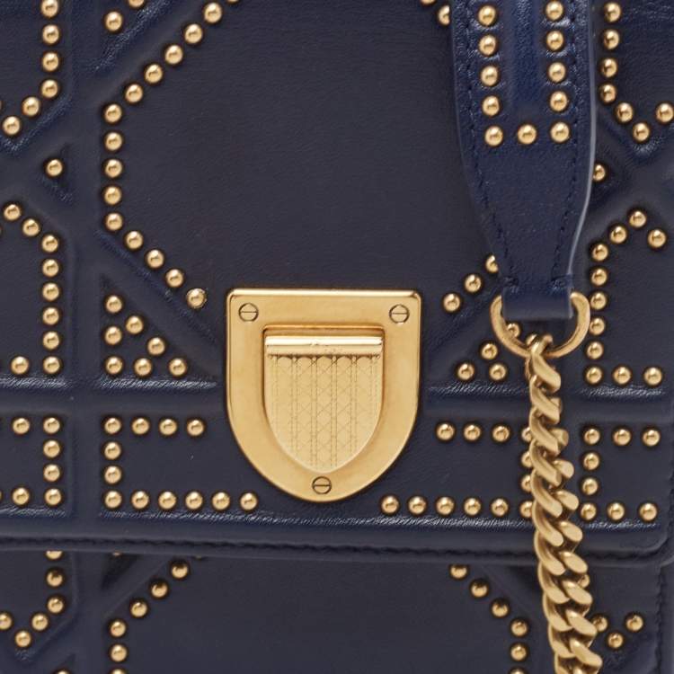 Pre Owned Dior Navy Blue Leather Studded Diorama Vertical Chain Clutch