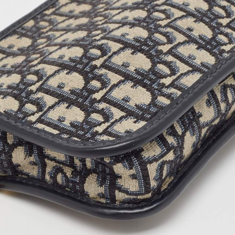 Pre Owned Dior Navy Blue Oblique Canvas and Leather Diorquake Clutch