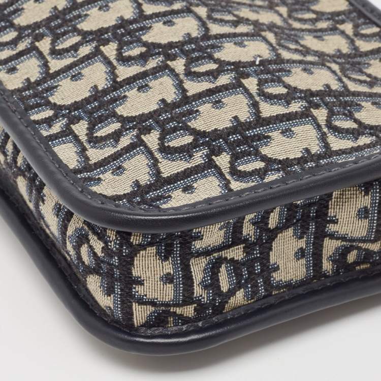 Pre Owned Dior Navy Blue Oblique Canvas and Leather Diorquake Clutch